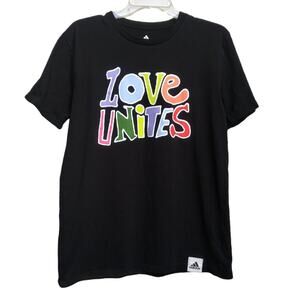 adidas "Love Unites" T-Shirt - Youth XL (18-20) - Black and rainbow -100% cotton